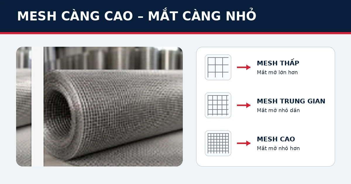 Lưới inox sàng bột nên chọn bao nhiêu mesh theo độ mịn? 2 Bảng chọn lưới inox sàng bột theo mesh và độ mịn