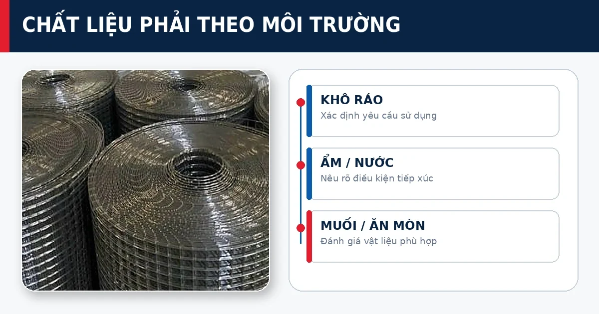 Lưới inox lọc: Cách chọn chất liệu và số mesh theo từng môi trường 2 So sánh hướng chọn vật liệu lưới lọc theo điều kiện sử dụng