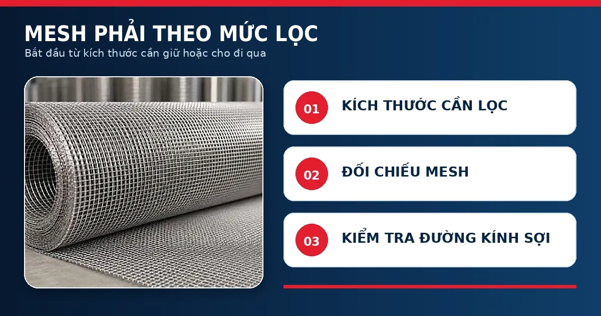 Lưới inox lọc: Cách chọn chất liệu và số mesh theo từng môi trường 3 Minh họa cách chọn mesh lưới inox theo kích thước cần lọc