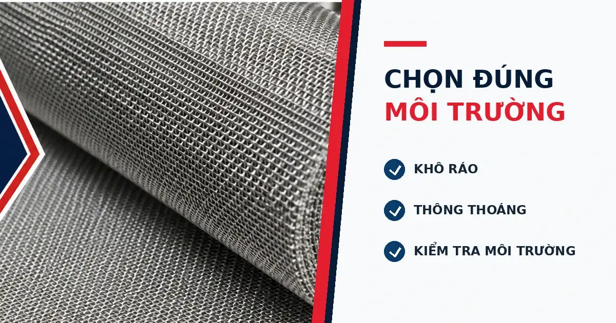 Lưới inox 201 đan: Ưu nhược điểm và trường hợp nên sử dụng 3 Minh họa lựa chọn lưới inox đan theo môi trường sử dụng