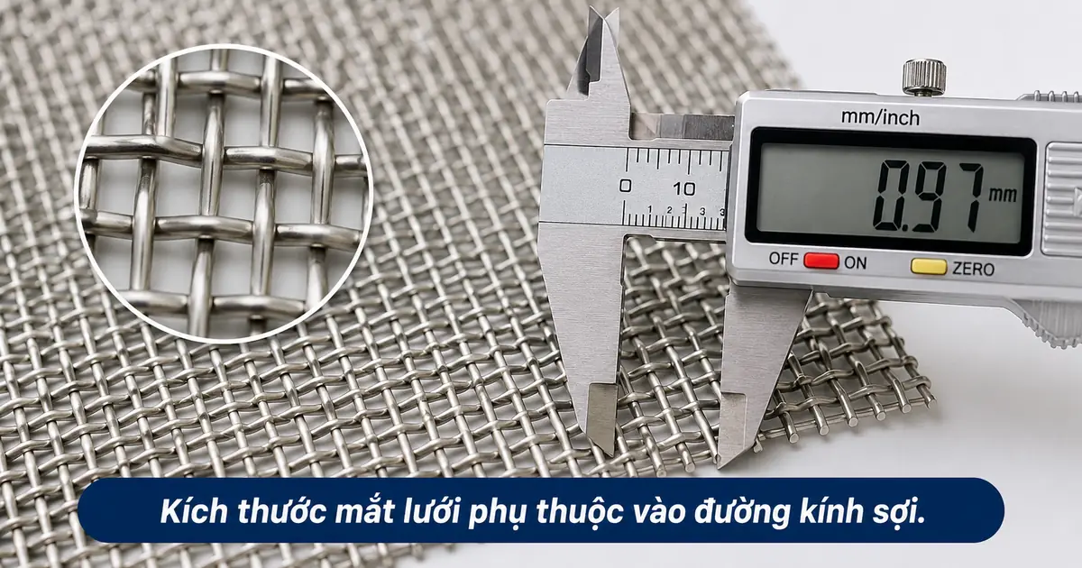 lưới inox 20 mesh và cách đọc kích thước mắt theo đường kính sợi