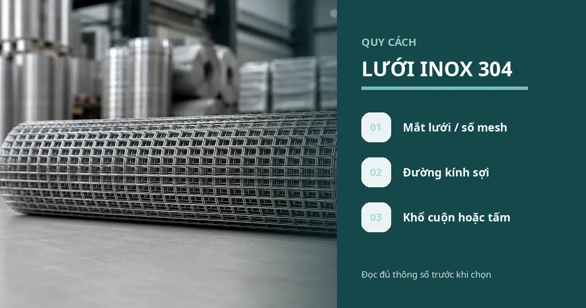 Quy cách mắt lưới và đường kính sợi lưới inox 304