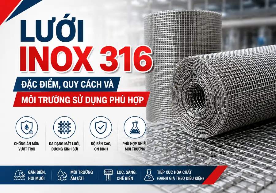 Lưới inox 316: Đặc điểm, quy cách và môi trường sử dụng phù hợp 1 luoi inox 316 featured