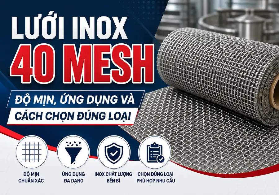 Lưới inox 40 mesh: Độ mịn, ứng dụng và cách chọn đúng loại 1 luoi inox 40 mesh featured