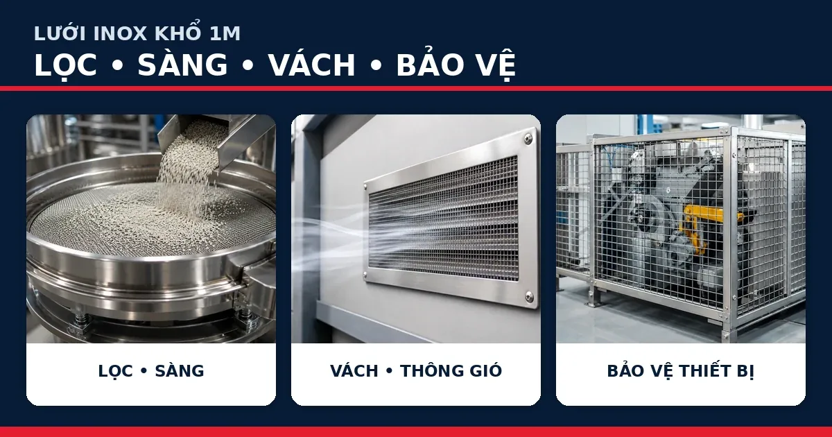 Lưới inox khổ 1m dùng cho lọc sàng vách và khung bảo vệ