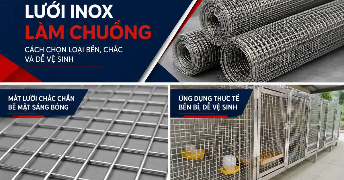 Lưới inox làm chuồng: Cách chọn loại bền, chắc và dễ vệ sinh 2 lưới inox làm chuồng có cấu trúc mắt lưới ổn định khi lắp trên khung chuồng