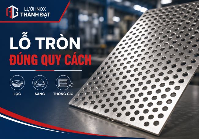 Lưới inox lỗ tròn: Quy cách và ứng dụng trong lọc, sàng, thông gió 1 luoi inox lo tron loc sang thong gio