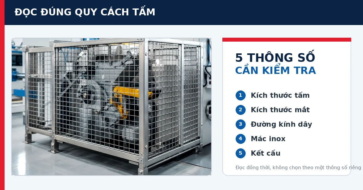 Lưới inox tấm: Quy cách phổ biến và cách chọn theo công trình 2 Quy cách lưới inox tấm với kích thước mắt và đường kính dây