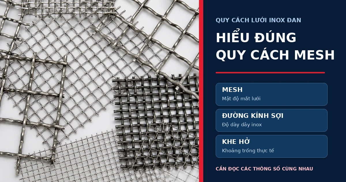 Lưới inox đan là gì? Phân loại, quy cách mesh và ứng dụng thực tế 2 Quy cách mesh và đường kính sợi của lưới inox đan