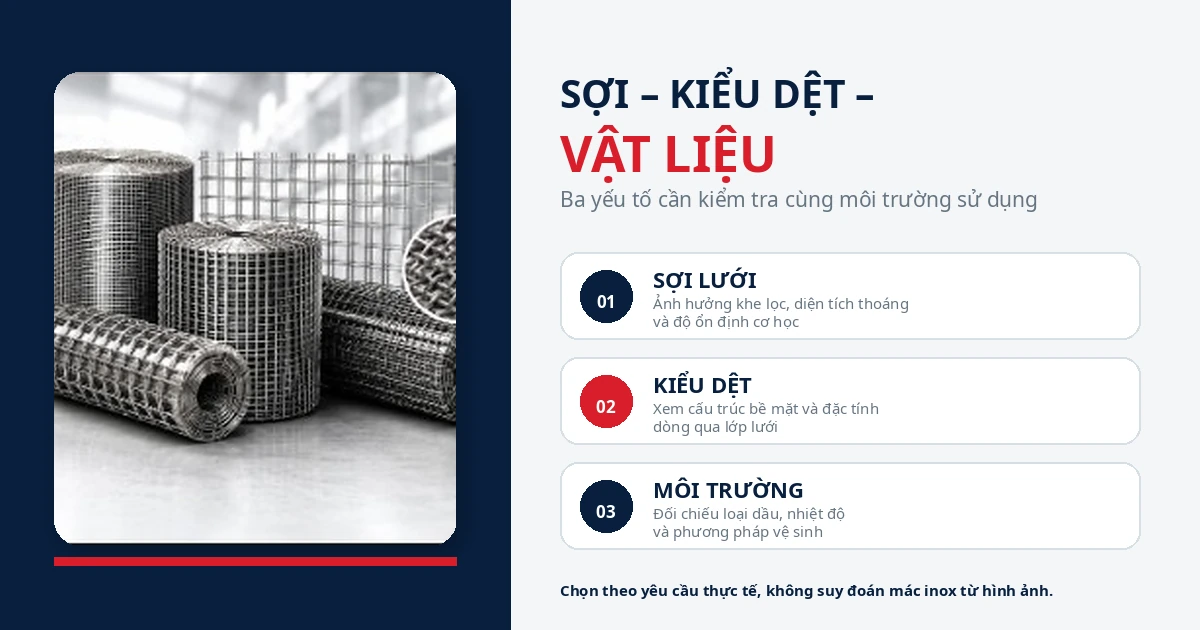 Lưới inox lọc dầu: Cách chọn độ mịn, sợi và vật liệu phù hợp 3 Cấu trúc sợi và vật liệu lưới inox dùng để lọc dầu